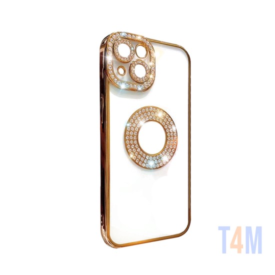 Capa de Silicone Suave com Design de Diamante para Apple iPhone 14 Dourado